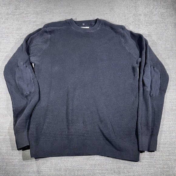 Old Navy Other - Old Navy Waffle Knit Sweater Mens Large Navy Blue Elbow Patches Thermal